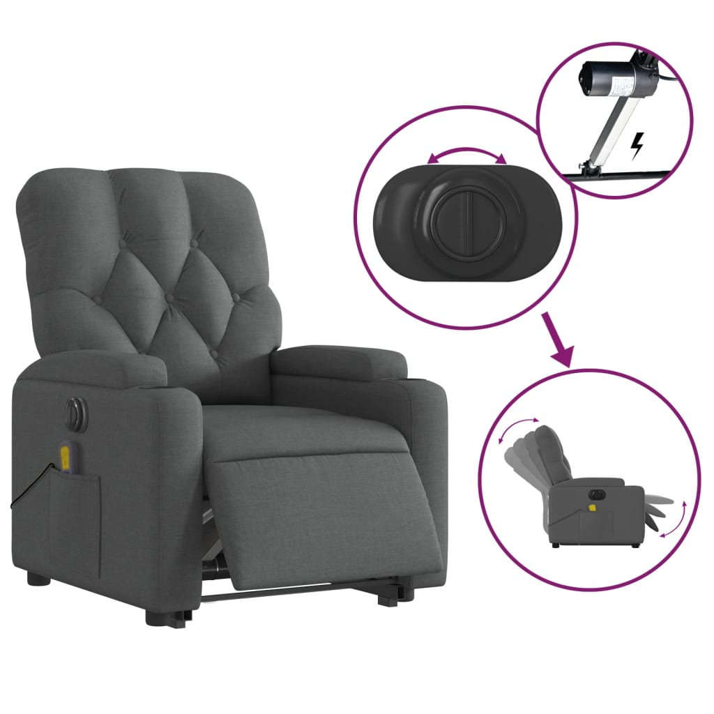 vidaXL Electric Stand up Massage Recliner Chair Dark Gray Fabric - Luminous Bear Shop