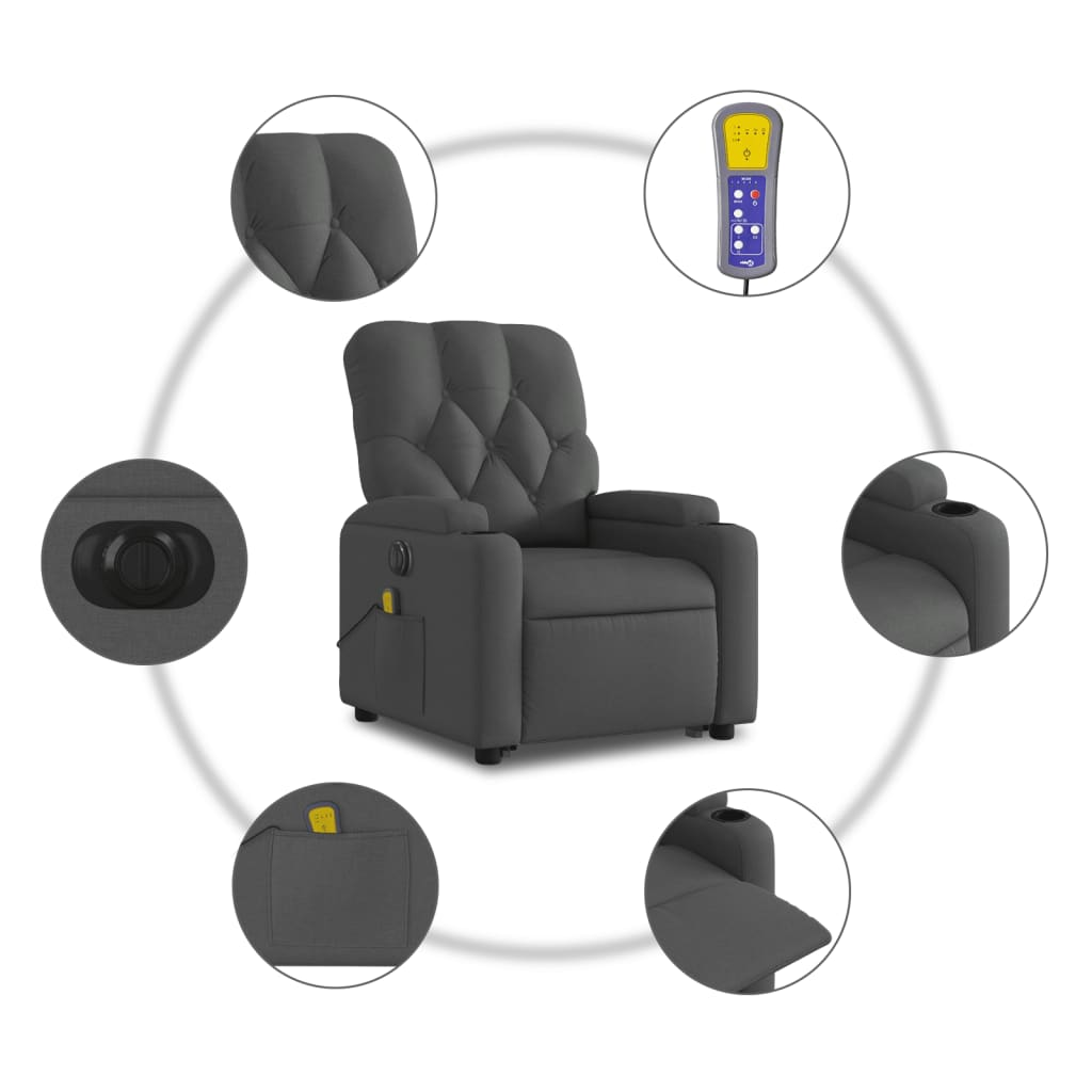 vidaXL Electric Stand up Massage Recliner Chair Dark Gray Fabric - Luminous Bear Shop