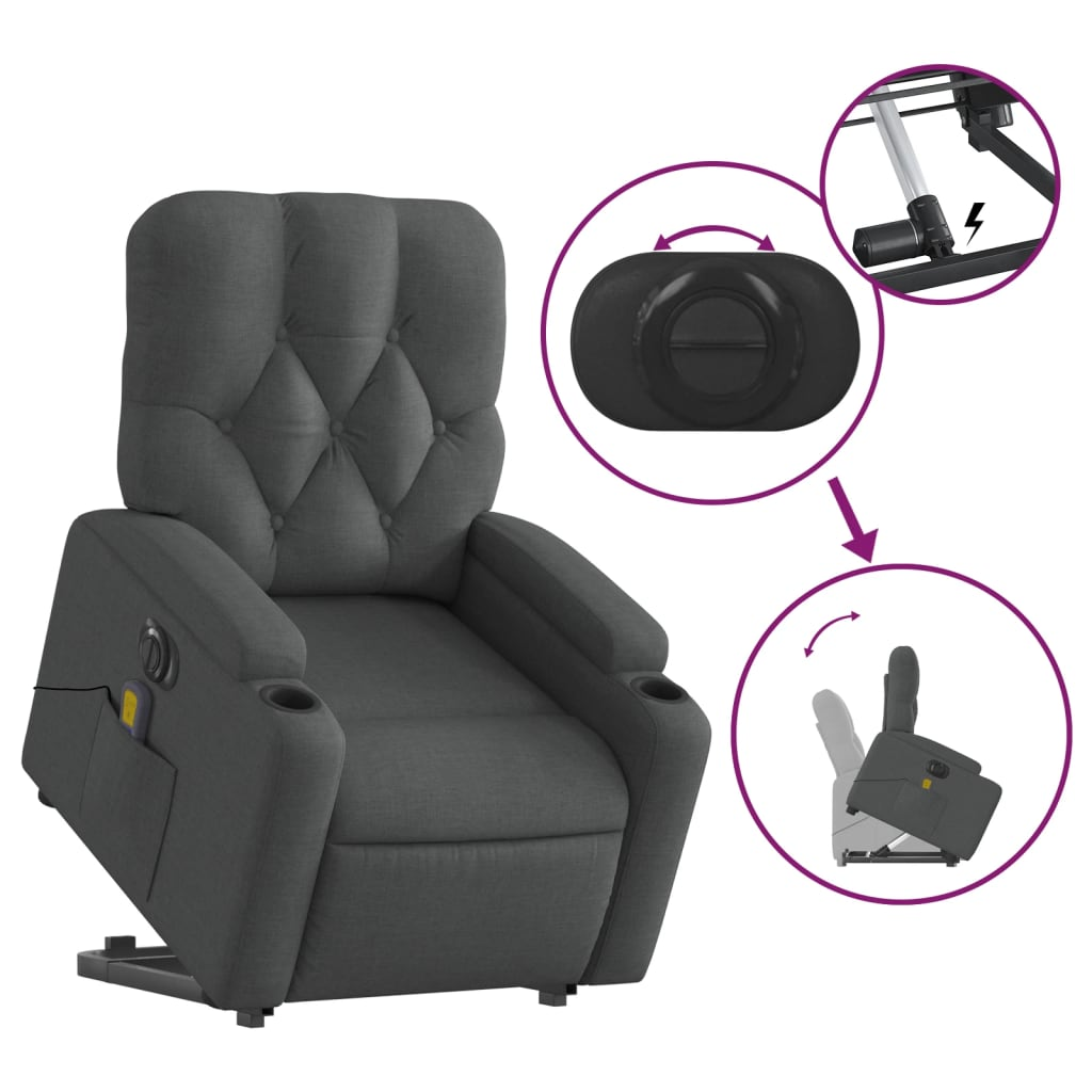 vidaXL Electric Stand up Massage Recliner Chair Dark Gray Fabric - Luminous Bear Shop