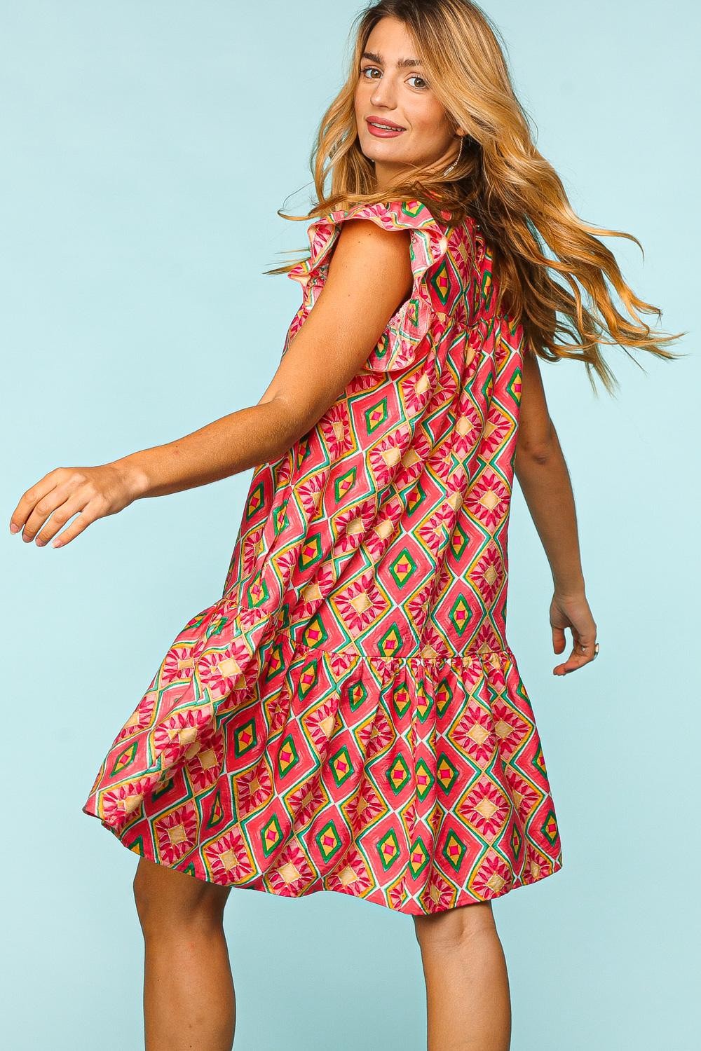 Haptics Full Size Ruffled Printed Dress with Side Pockets - Luminous Bear Shop