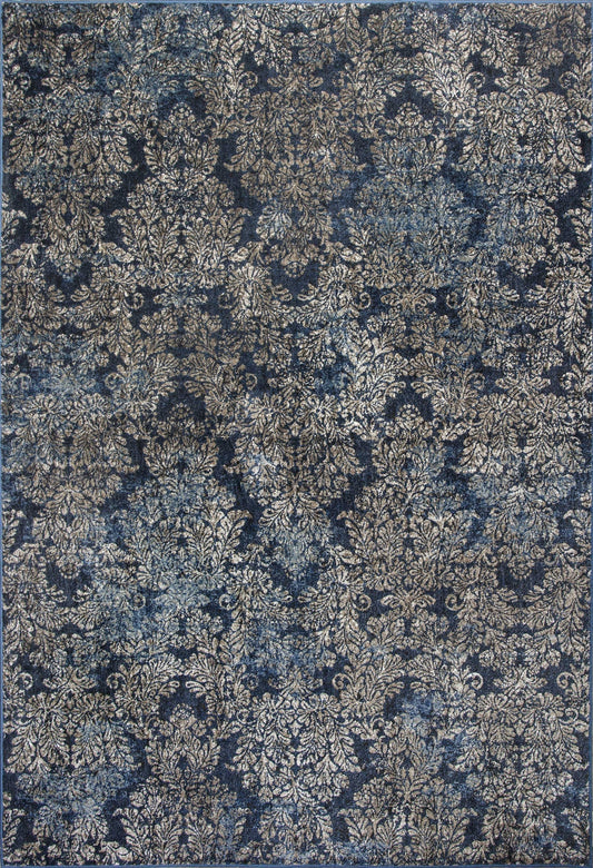 2'X4' Slate Blue Machine Woven Damask Indoor Accent Rug - Luminous Bear Shop