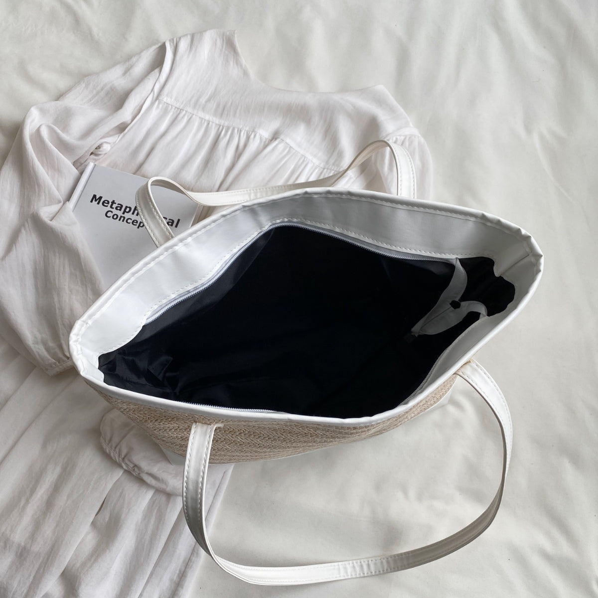 Straw Weave Leather Strap Tote Bag - Luminous Bear Shop