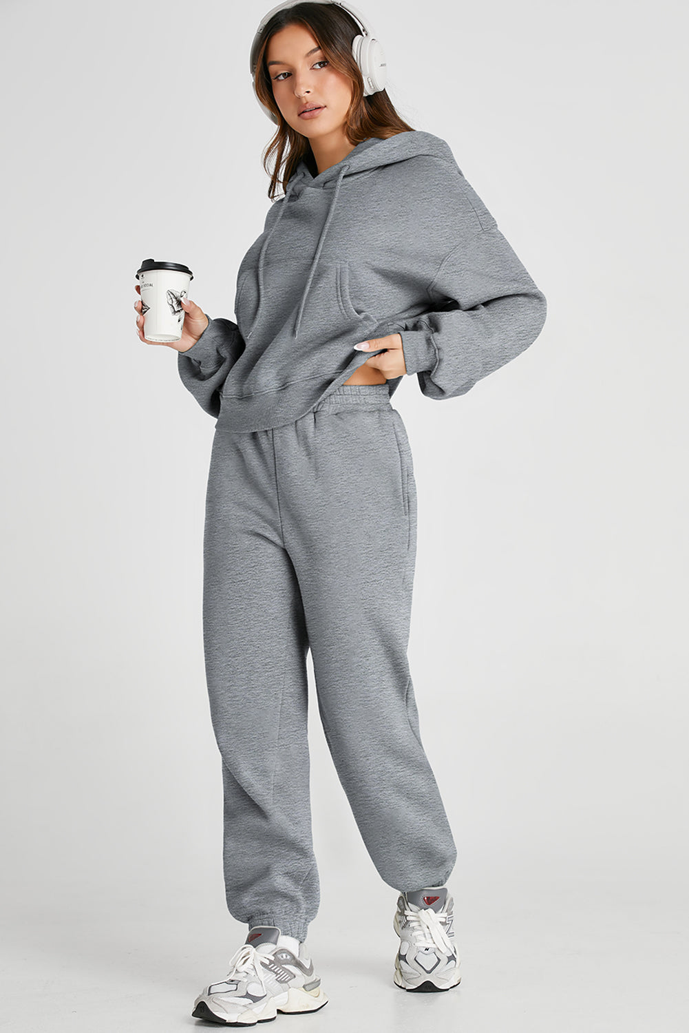 2 Pieces Matching Sweatsuit Set dropped Shoulder Hoodie and Joggers  