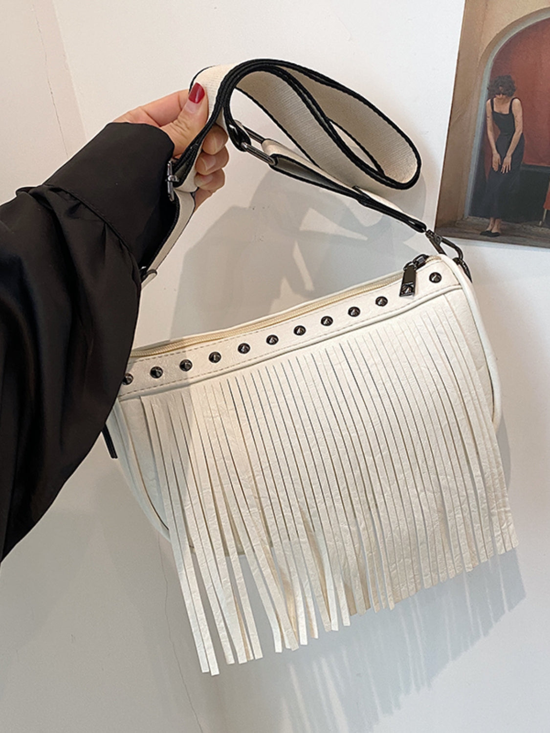 PU Leather Fringe Studded Crossbody Bag - Luminous Bear Shop