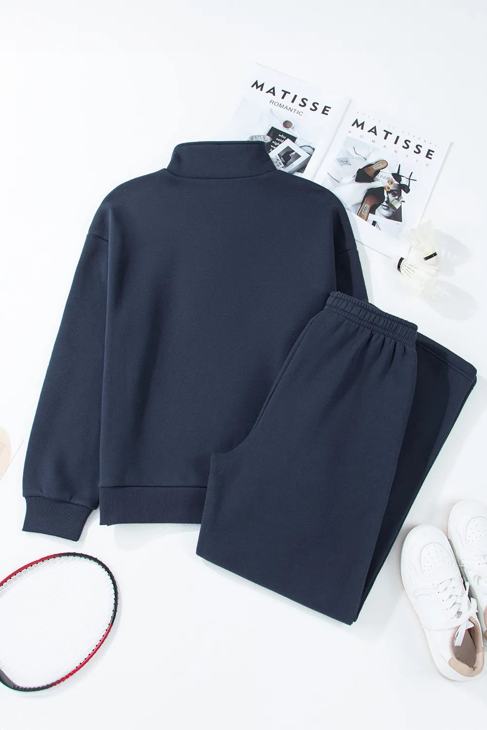 2-Piece Matching Set: Half-Snap Long Sleeve Top and Sweatpants