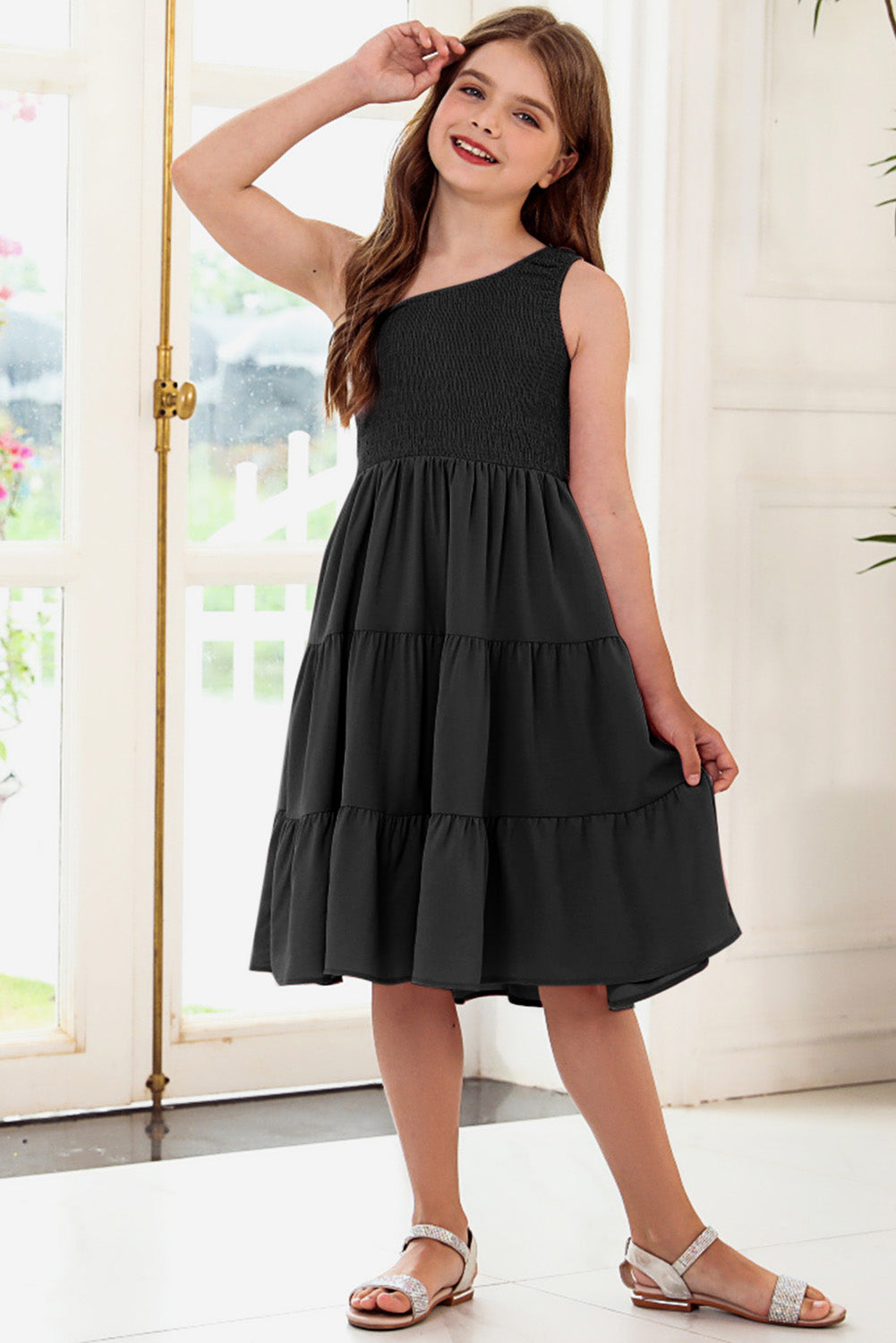 One-Shoulder Sleeveless Tiered Dress - Luminous Bear Shop