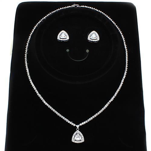 3W1244 - Rhodium Brass Jewelry Sets with AAA Grade CZ  in Clear - Luminous Bear Shop