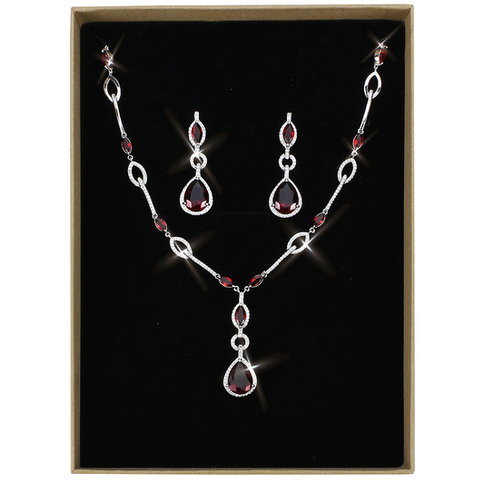 3W1423 - Rhodium Brass Jewelry Sets with Synthetic Synthetic Glass in Garnet - Luminous Bear Shop