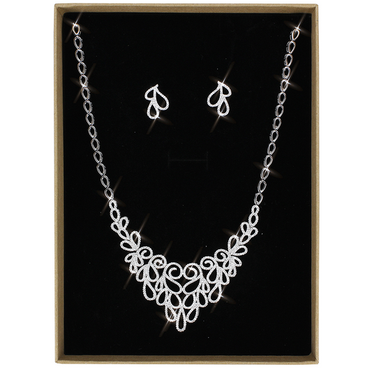 3W1426 - Rhodium Brass Jewelry Sets with AAA Grade CZ  in Clear - Luminous Bear Shop