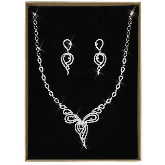 3W1431 - Rhodium Brass Jewelry Sets with AAA Grade CZ  in Clear - Luminous Bear Shop