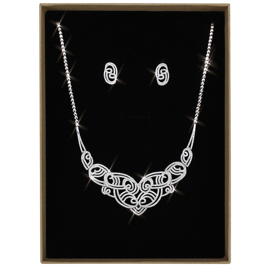 3W1433 - Rhodium Brass Jewelry Sets with AAA Grade CZ  in Clear - Luminous Bear Shop