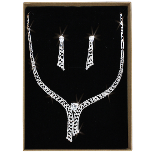 3W1434 - Rhodium Brass Jewelry Sets with AAA Grade CZ  in Clear - Luminous Bear Shop