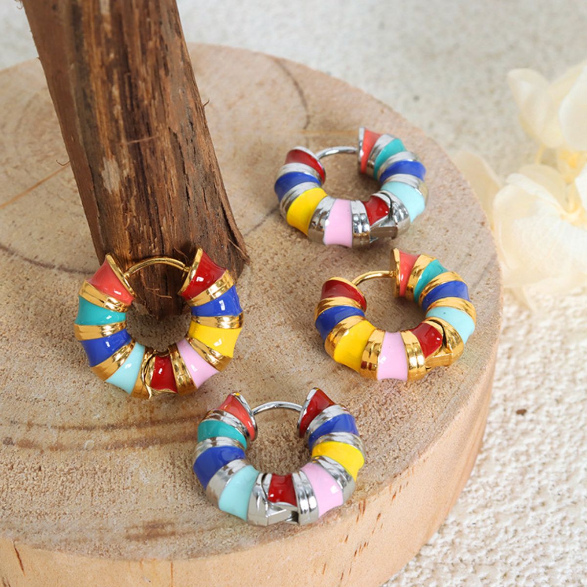 Titanium Steel Enamel Hoop Earrings - Luminous Bear Shop