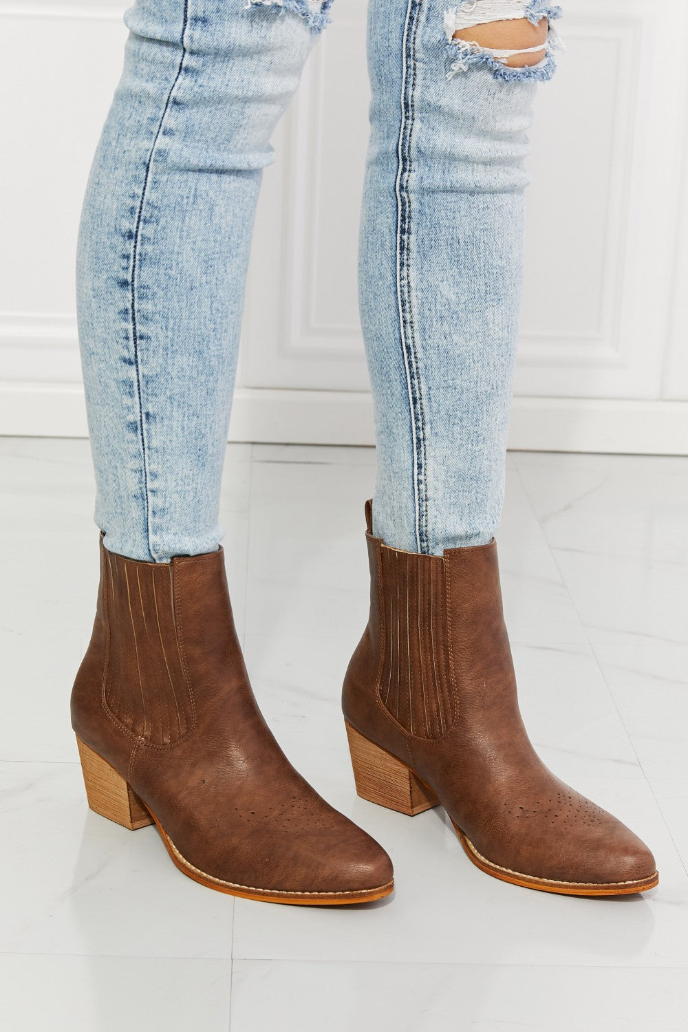 MMShoes Love the Journey Stacked Heel Chelsea Boot in Chestnut - Luminous Bear Shop