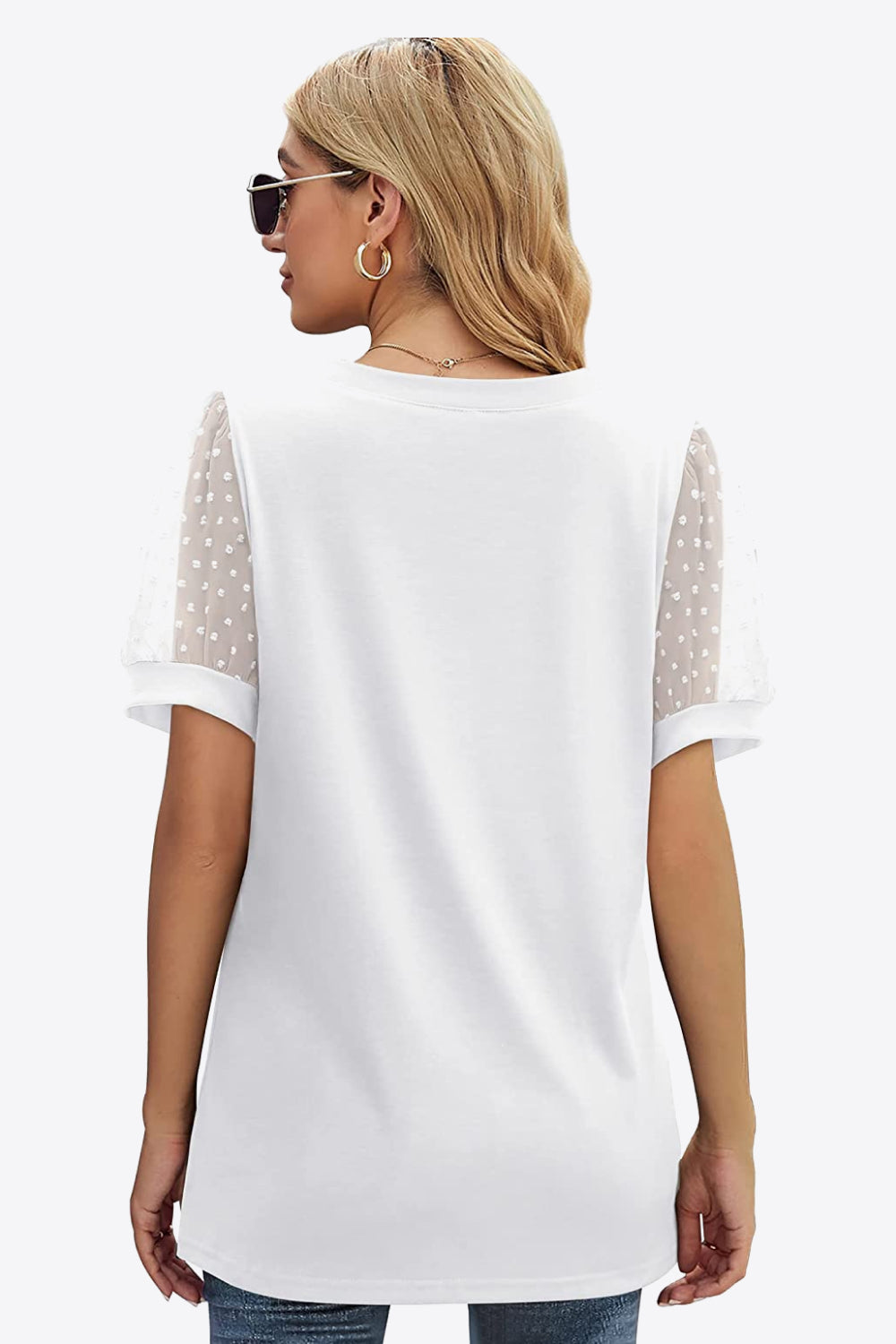 Swiss Dot Puff Sleeve V-Neck Tee - Luminous Bear Shop