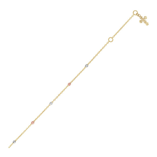 Size: 10'' - 14k Tri Color Gold Anklet with Cross - Luminous Bear Shop