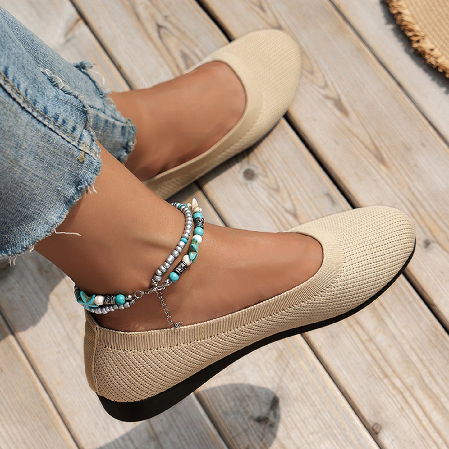 Round Toe Knit Ballet Flats - Luminous Bear Shop