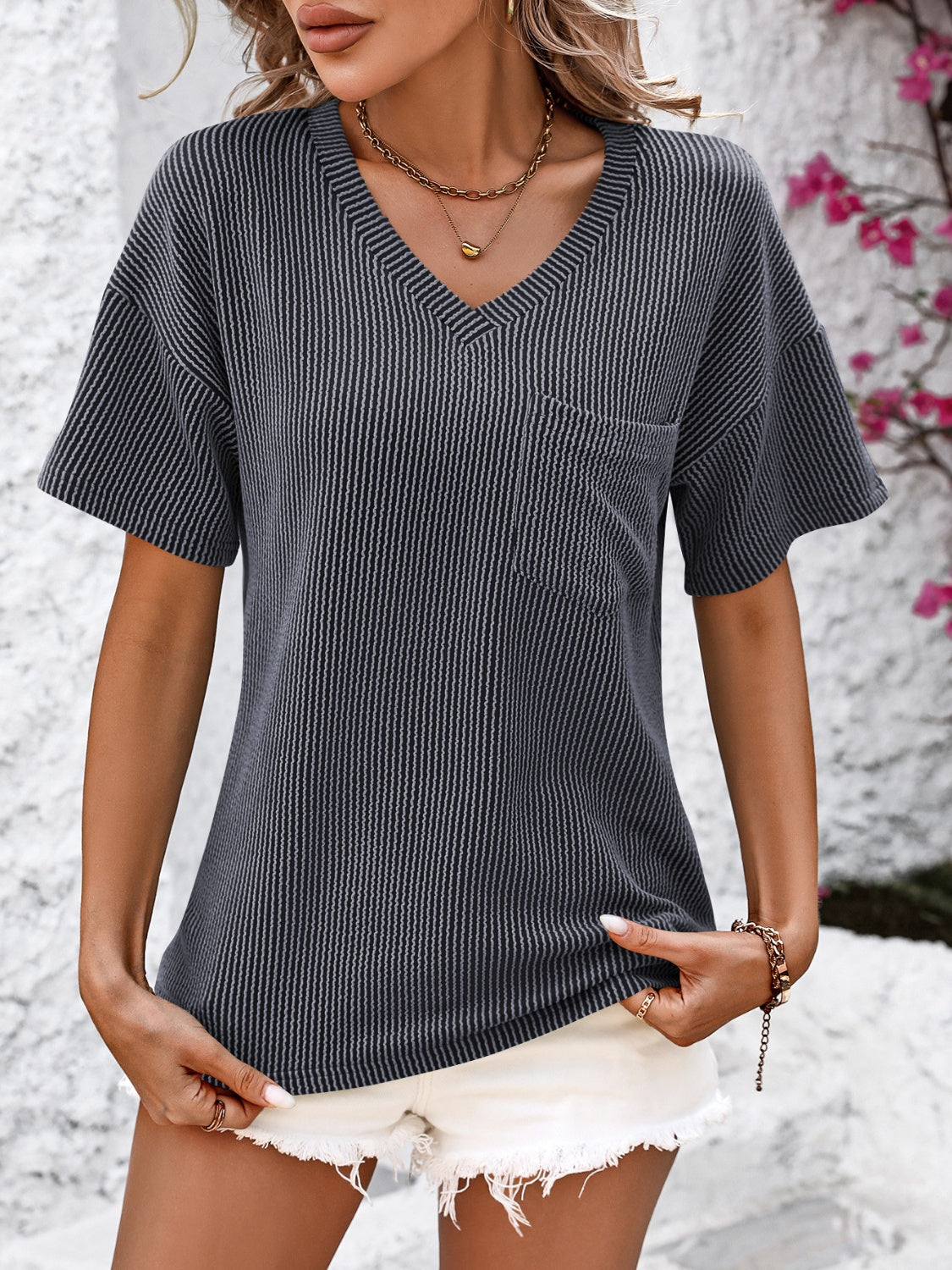 V-Neck Dropped Shoulder T-Shirt - Luminous Bear Shop