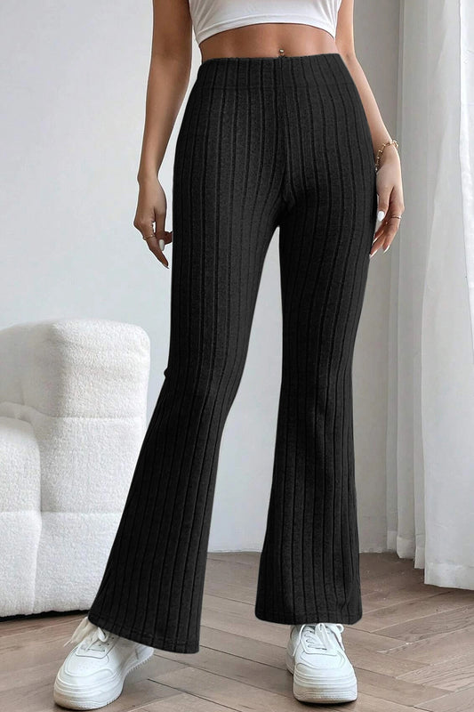 Basic Bae Full Size Ribbed High Waist Flare Pants - Luminous Bear Shop