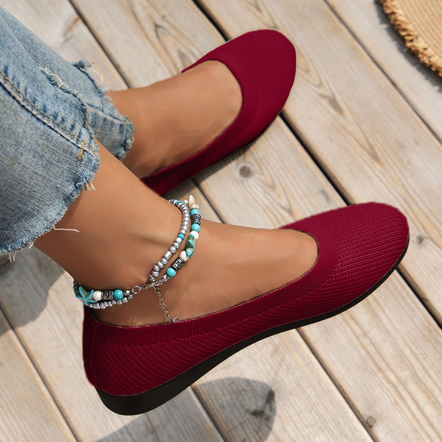 Round Toe Knit Ballet Flats - Luminous Bear Shop