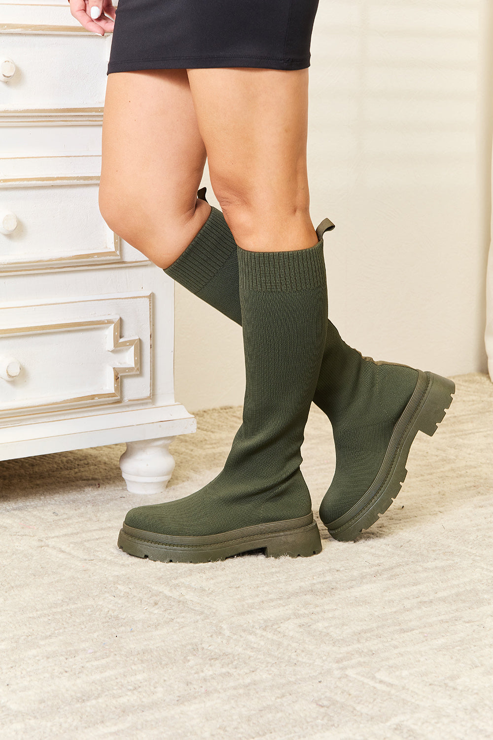 WILD DIVA Footwear Knee High Platform Sock Boots - Luminous Bear Shop