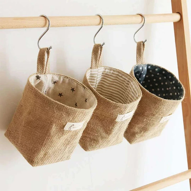 Cotton Linen Storage Basket Hanging Pocket Jute Bag - Luminous Bear Shop