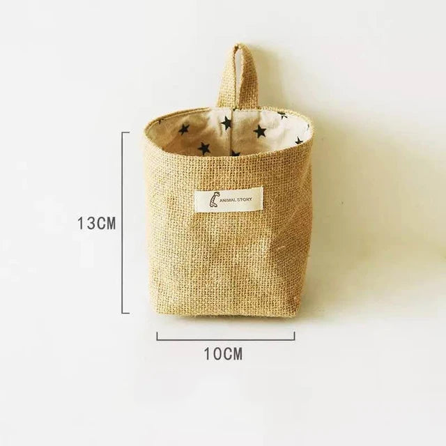 Cotton Linen Storage Basket Hanging Pocket Jute Bag - Luminous Bear Shop