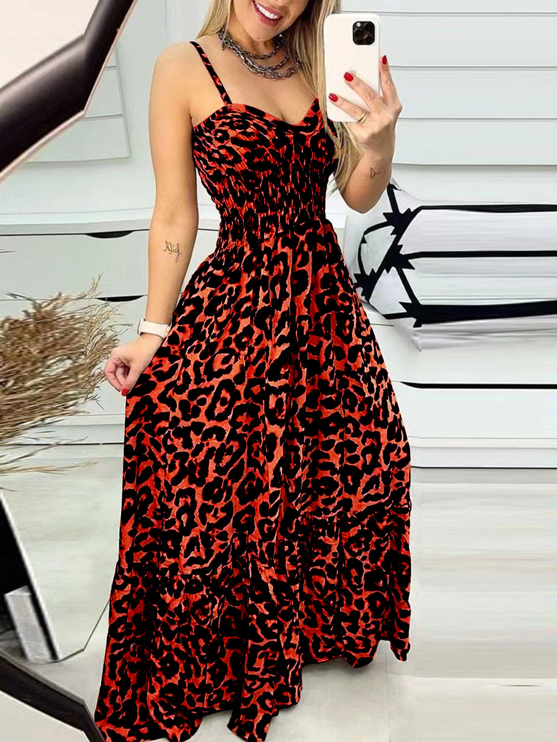 Leopard Sweetheart Neck Cami Dress - Luminous Bear Shop