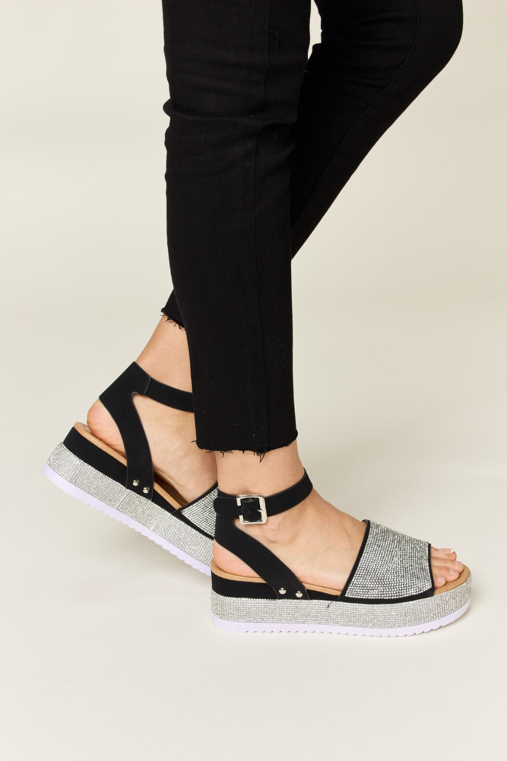 Forever Link Rhinestone Buckle Strappy Wedge Sandals - Luminous Bear Shop