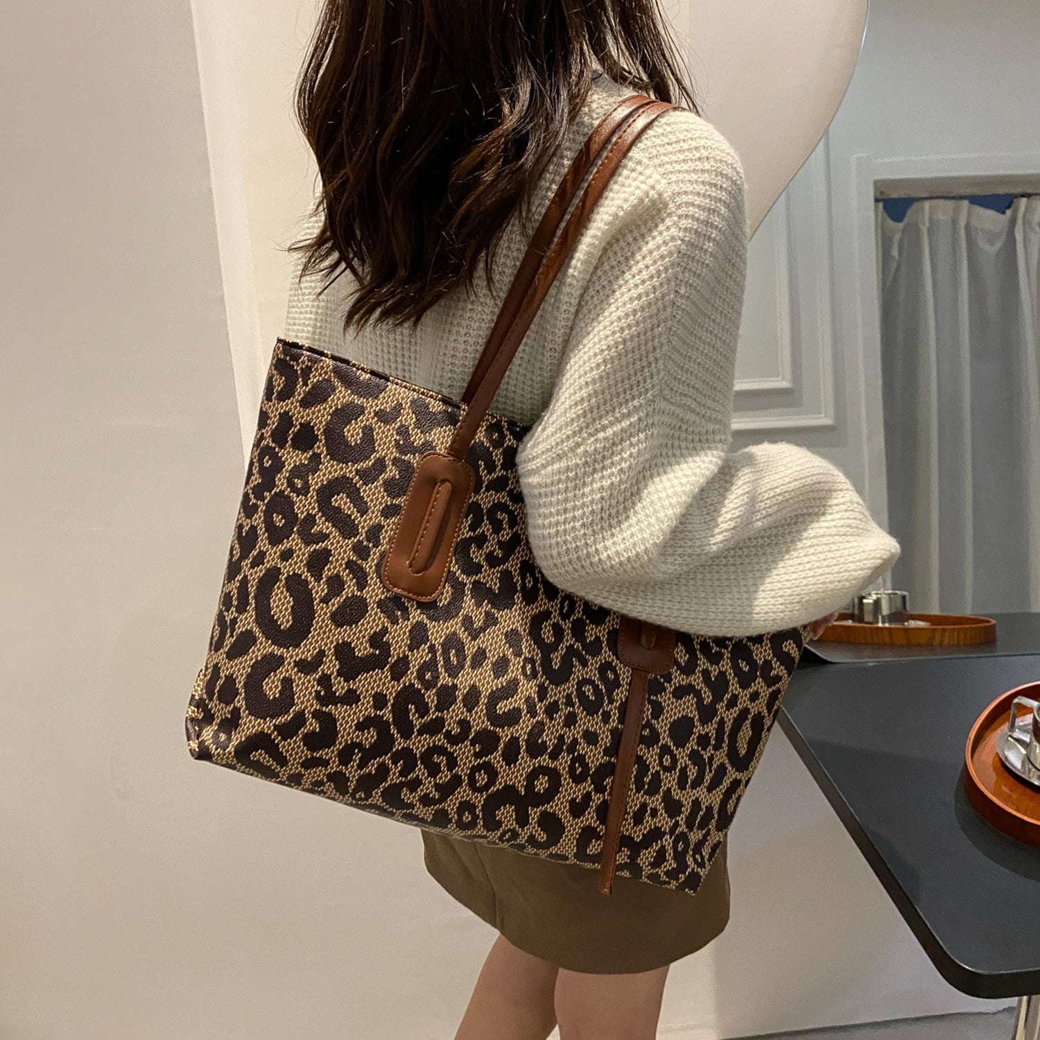 PU Leather Leopard Tote Bag - Luminous Bear Shop