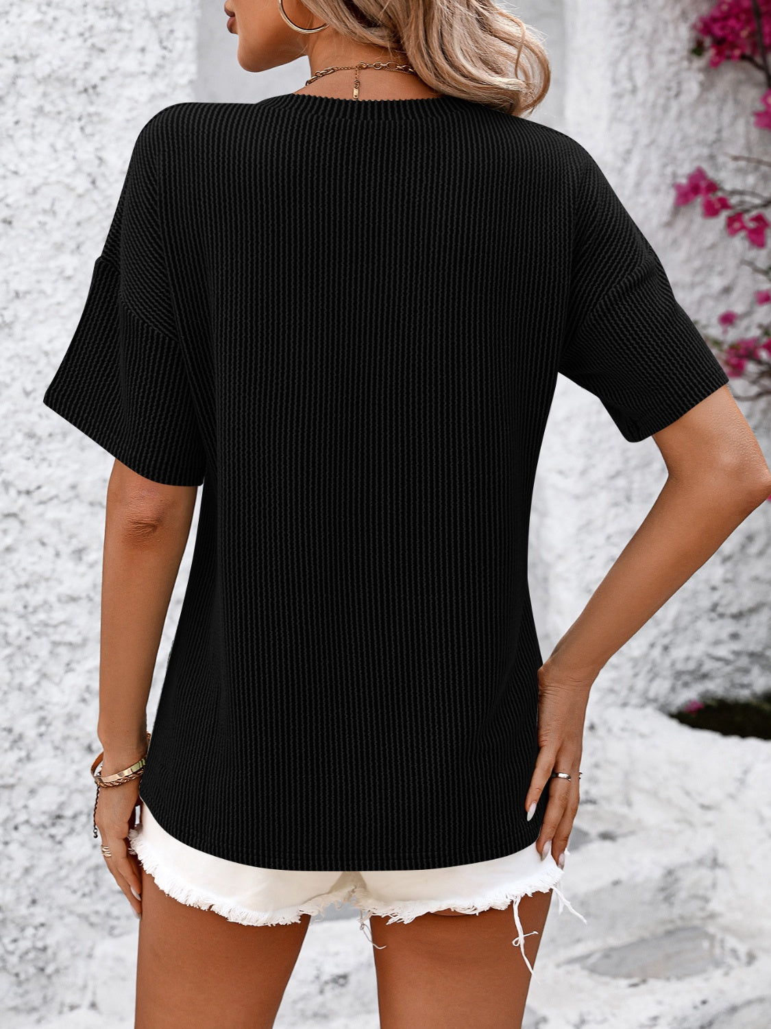 V-Neck Dropped Shoulder T-Shirt - Luminous Bear Shop
