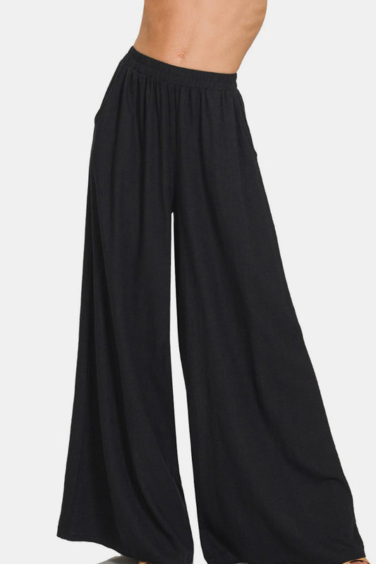 Pleated Linen Blend Wide Leg Pants - Luminous Bear Shop