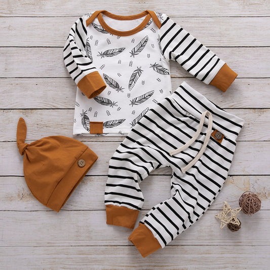 Striped Printed Long Sleeve Top and Tied Pants Set - Luminous Bear Shop