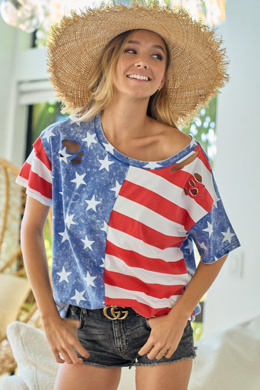 BiBi American Flag Theme Short Sleeve T-Shirt - Luminous Bear Shop