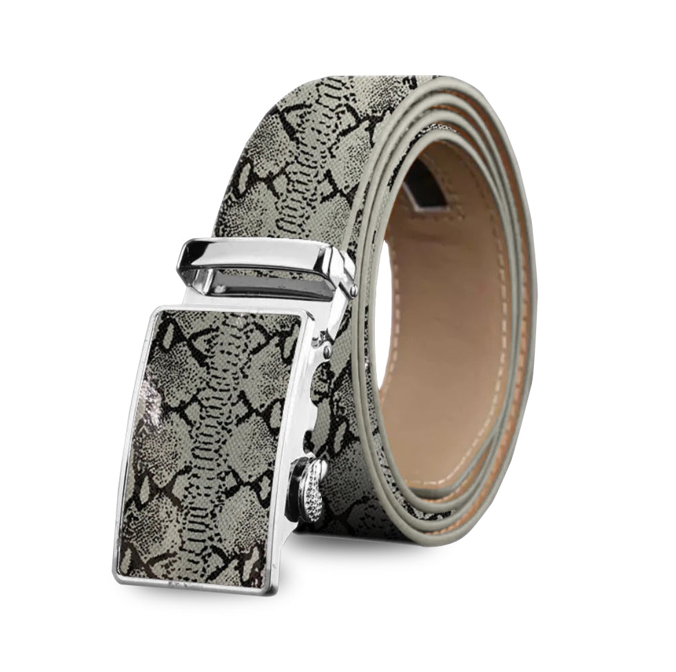 Grey Mens Adjustable Ratchet Slide Buckle Belt - Genuine Leather - Luminous Bear Shop