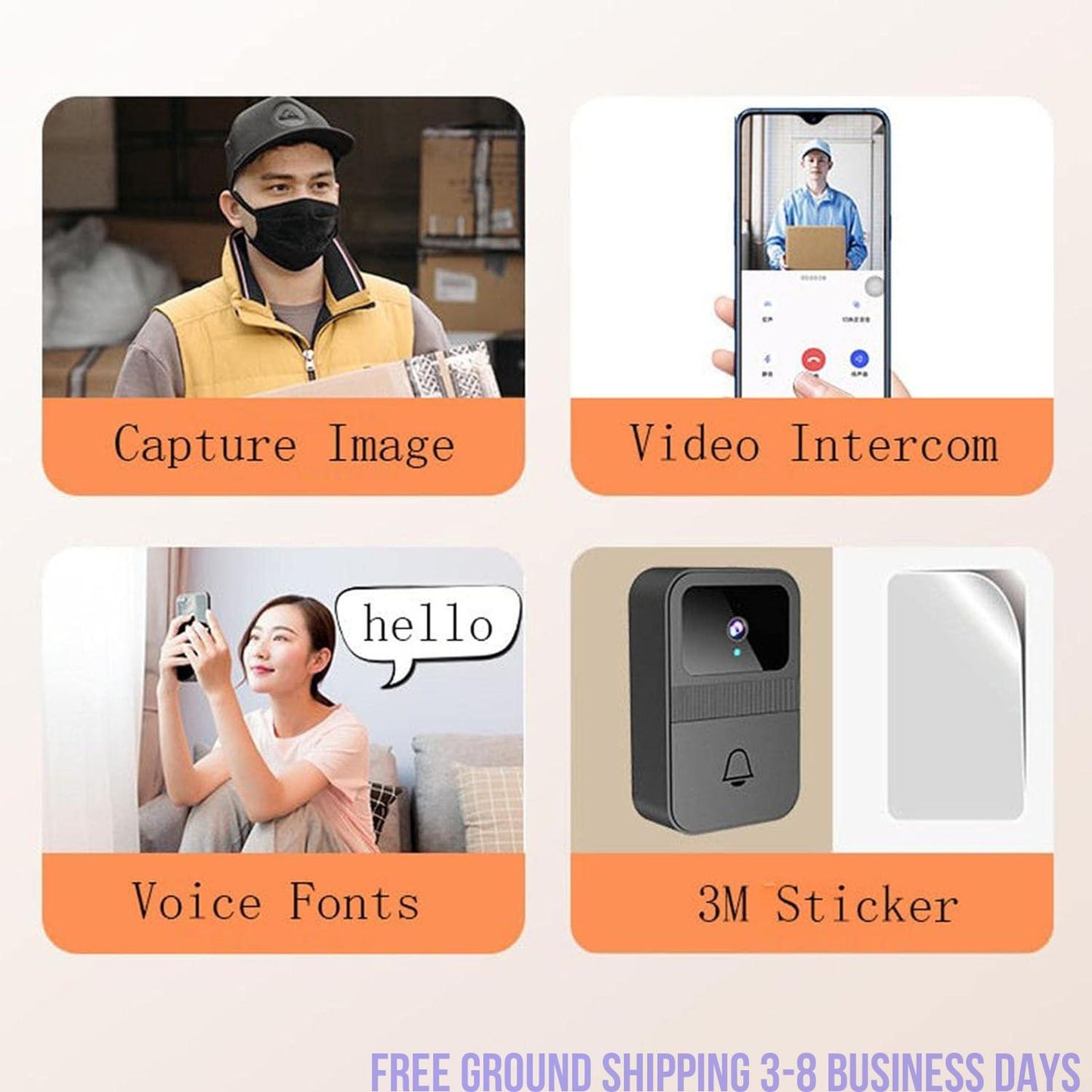 Wireless Video Doorbell Camera with Intercom – Smart Visual Doorbell, 640x480 HD, Loop Recording, Battery Powered