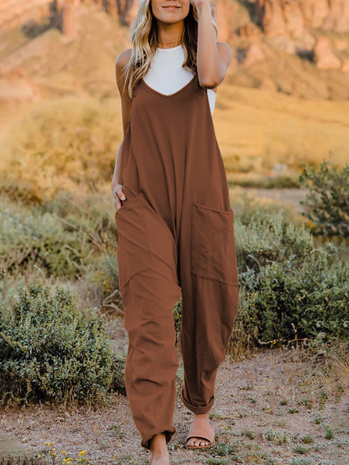 Full Size Sleeveless V-Neck Pocketed Jumpsuit - Luminous Bear Shop