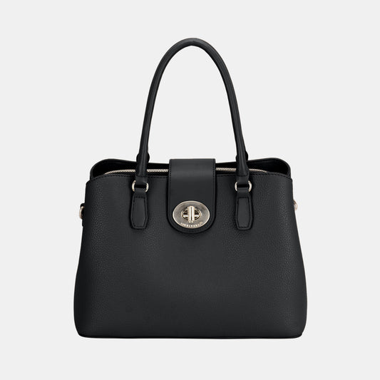 David Jones PU Leather Twist-Lock Tote Bag - Luminous Bear Shop