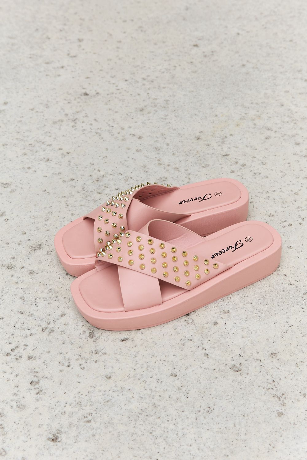 Forever Link Studded Cross Strap Sandals in Blush - Luminous Bear Shop
