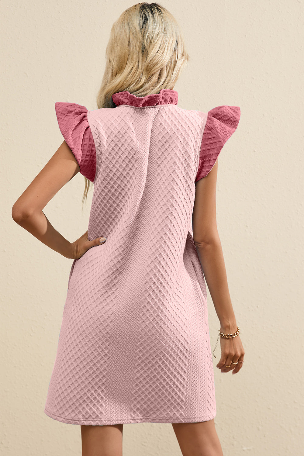 Ruffled V-Neck Cap Sleeve Mini Dress - Luminous Bear Shop