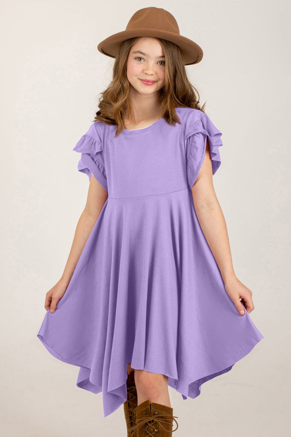 Round Neck Petal Sleeve Dress - Luminous Bear Shop