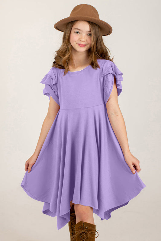 Round Neck Petal Sleeve Dress - Luminous Bear Shop