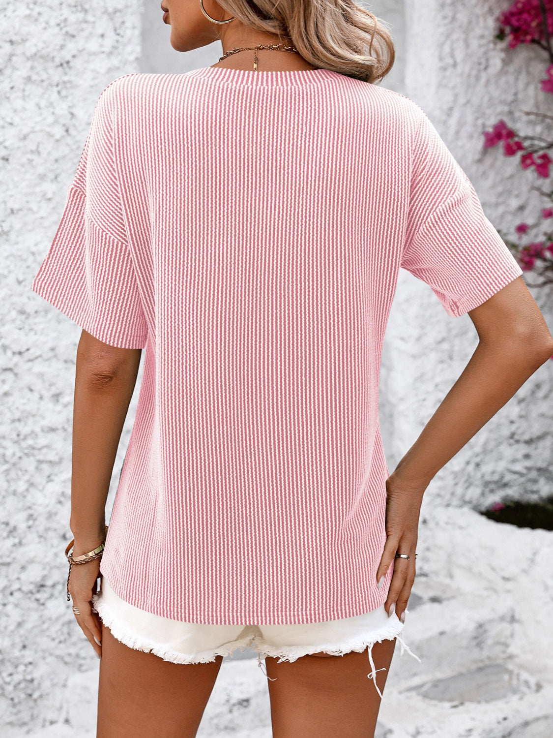 V-Neck Dropped Shoulder T-Shirt - Luminous Bear Shop
