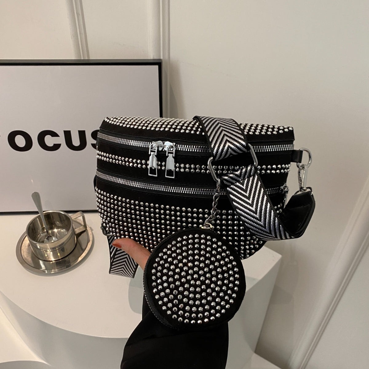 Studded Adjustable Strap Crossbody Bag - Luminous Bear Shop