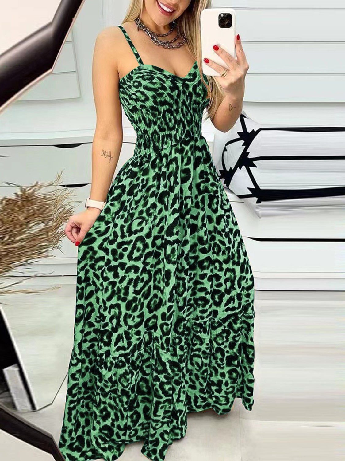 Leopard Sweetheart Neck Cami Dress - Luminous Bear Shop