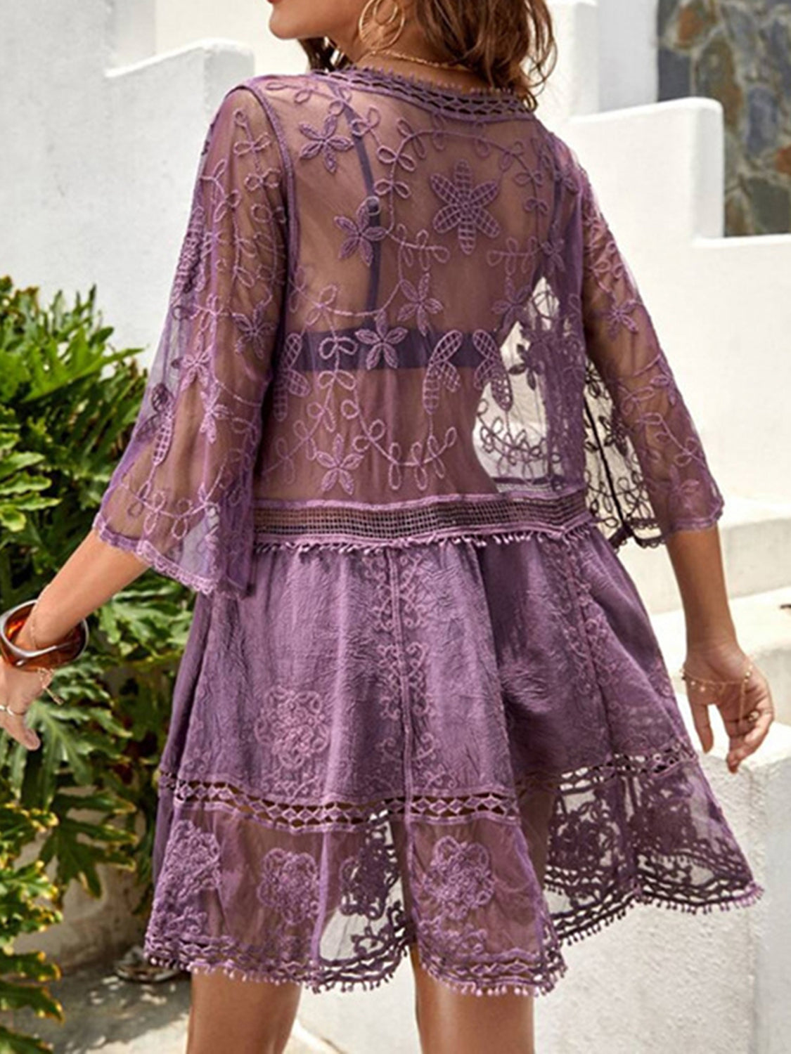 Elegant Lace Detail Plunge Cover-Up Dress - Luminous Bear Shop