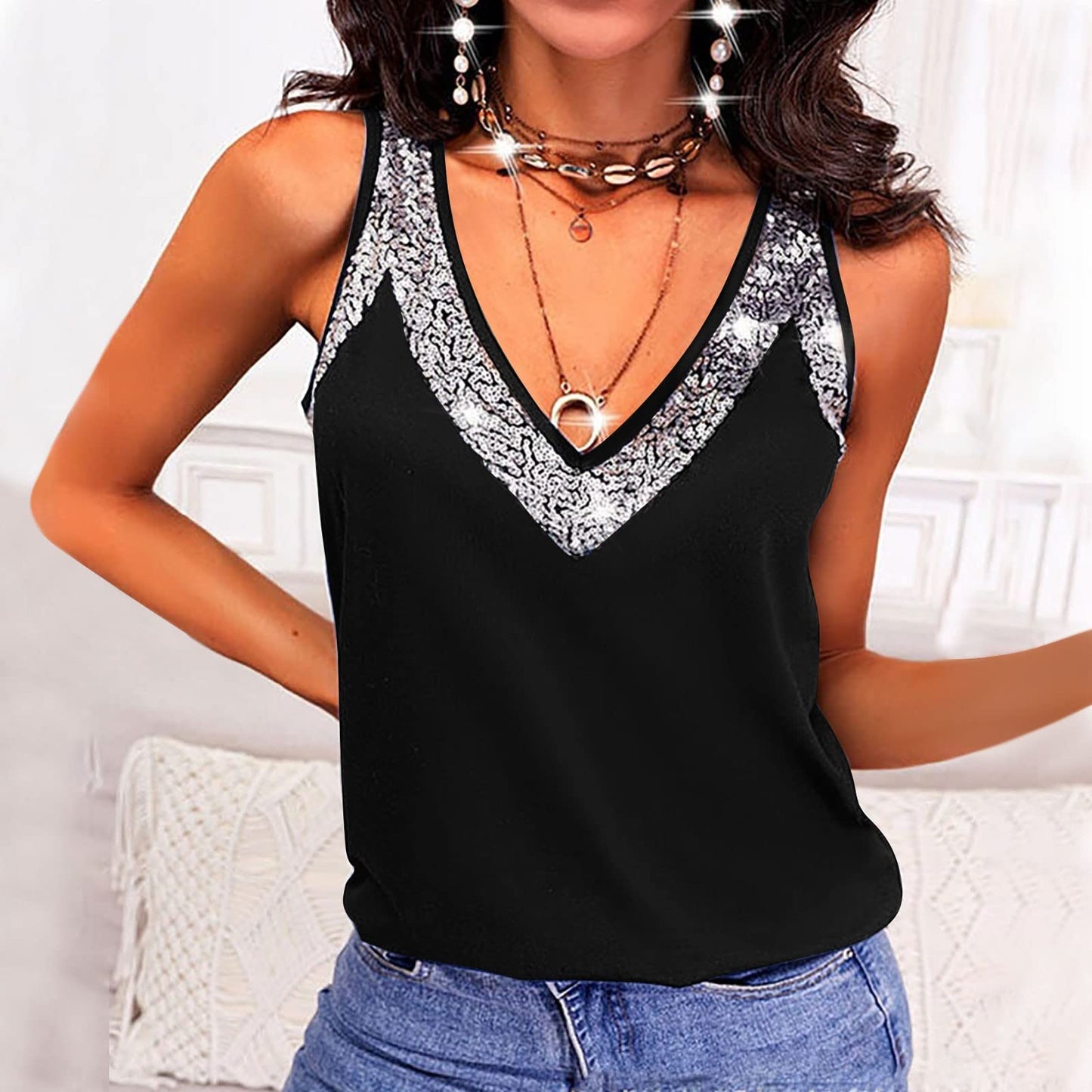 Full Size V-Neck Wide Strap Tank - Luminous Bear Shop