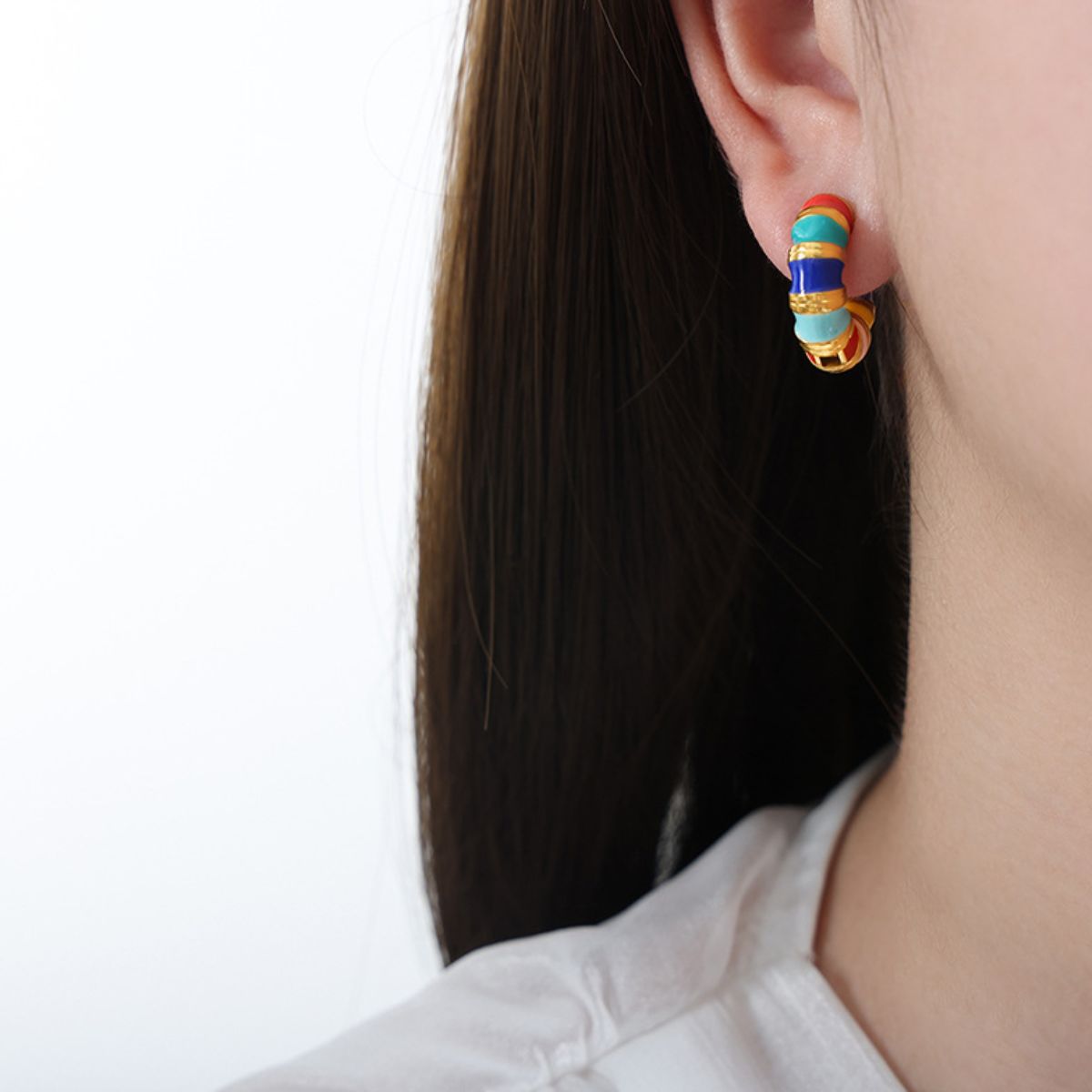 Titanium Steel Enamel Hoop Earrings - Luminous Bear Shop