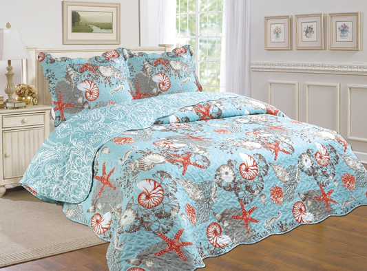 3-Piece Cotton Blend Reversible Quilt Set - Luminous Bear Shop