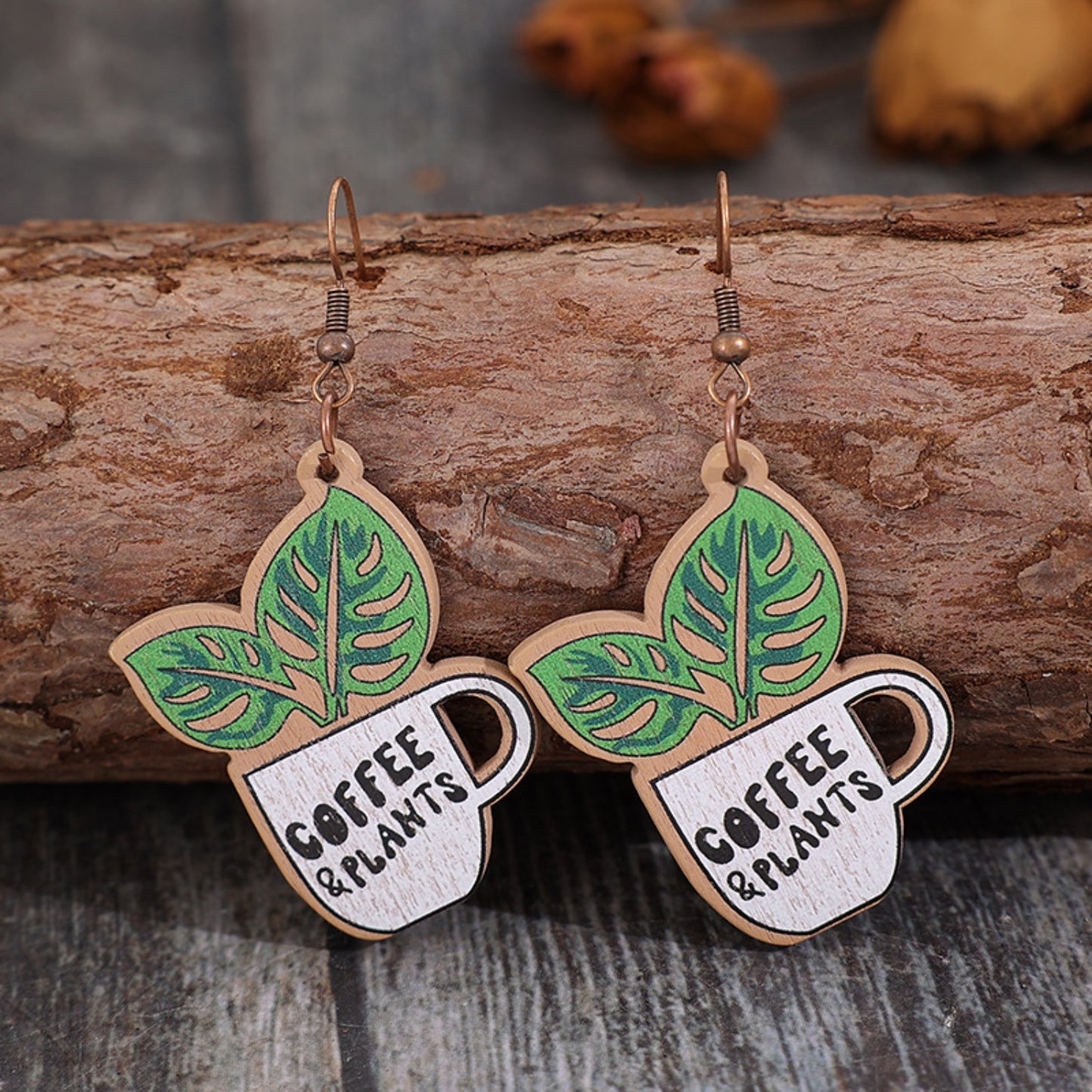 Wooden Alloy Dangle Earrings - Luminous Bear Shop